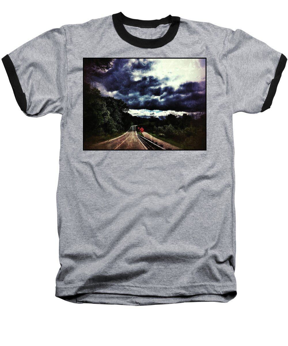 Road Baseball T-Shirt featuring the photograph Caution by Al Harden