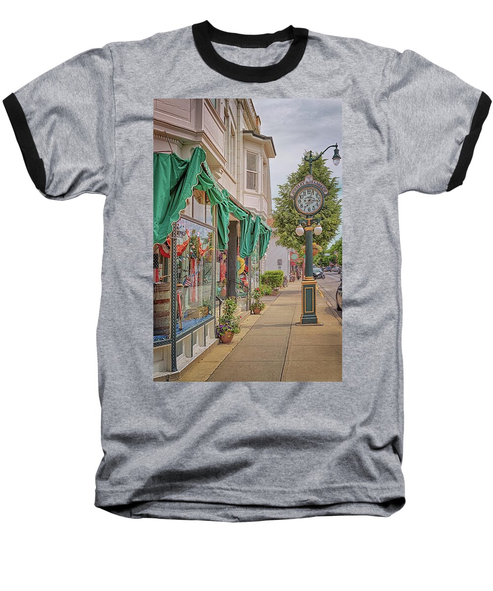 Clock Baseball T-Shirt featuring the photograph Cedarburg Street Clock by Susan Rissi Tregoning