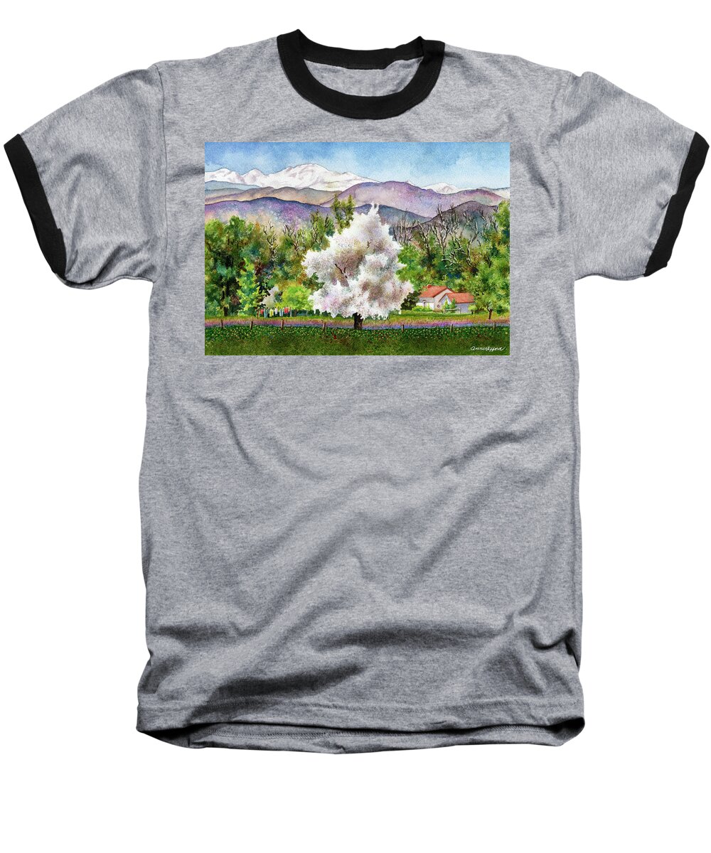 Blossoming Tree Painting Baseball T-Shirt featuring the painting Celeste's Farm by Anne Gifford