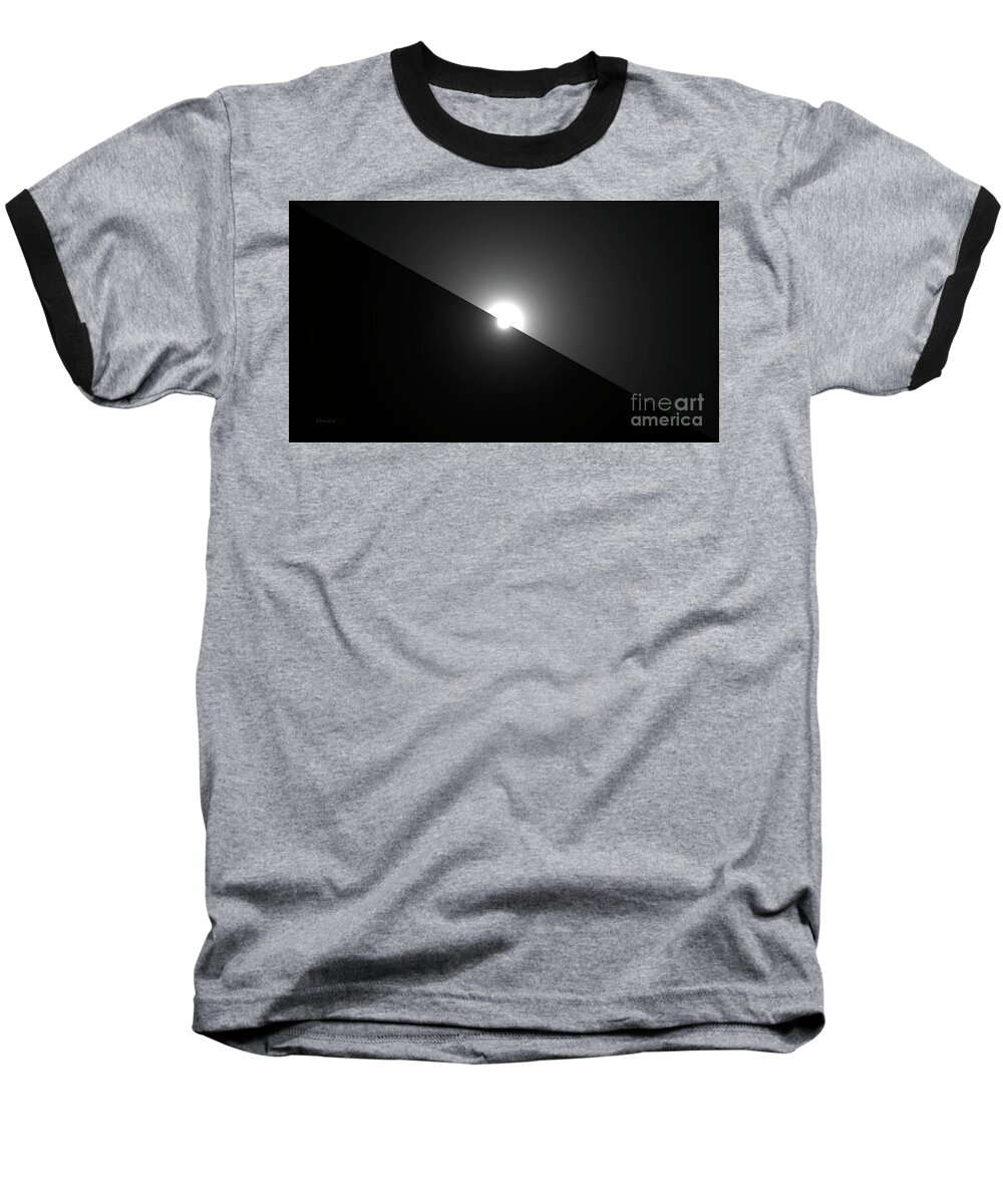 3 Baseball T-Shirt featuring the digital art Celestial Sunrise Digital Art 3 Black and White by Ricardos Creations