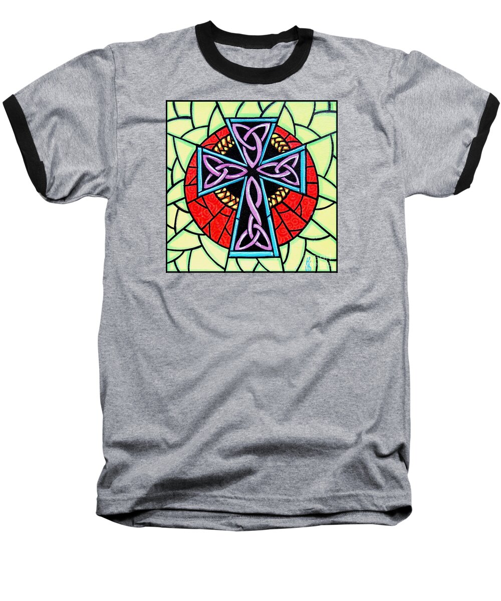 Celtic Baseball T-Shirt featuring the painting Celtic Cross by Jim Harris