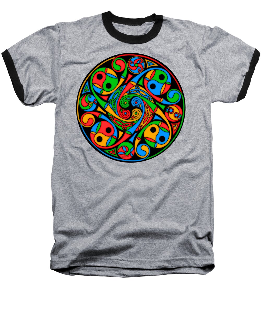Artoffoxvox Baseball T-Shirt featuring the mixed media Celtic Stained Glass Spiral by Kristen Fox