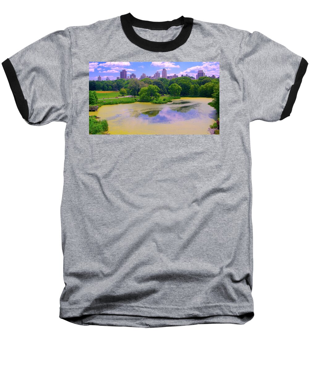 City Usa Prints Baseball T-Shirt featuring the photograph Central Park and Lake, Manhattan NY by Monique Wegmueller