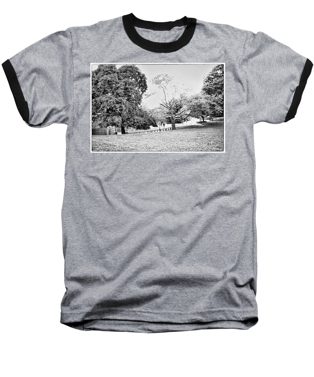 Central Park Baseball T-Shirt featuring the photograph Central Park in Black and White by Madeline Ellis