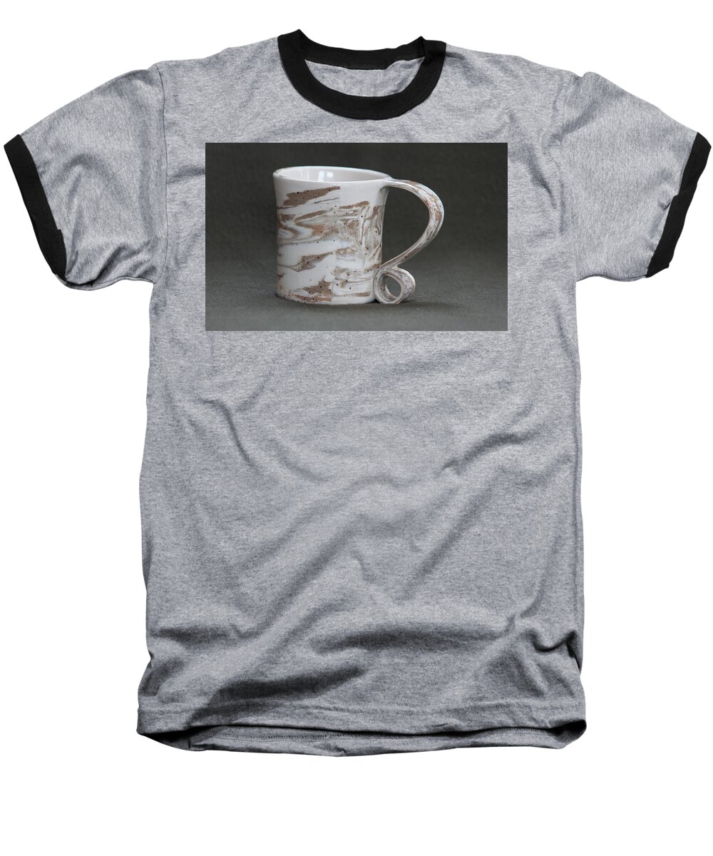 Clay Baseball T-Shirt featuring the ceramic art Ceramic Marbled Clay Cup by Suzanne Gaff