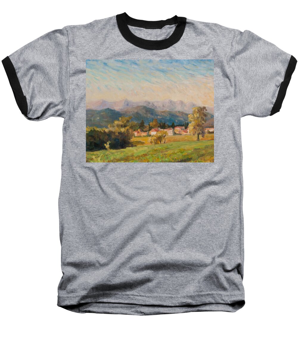Landscape Baseball T-Shirt featuring the painting Changing light triptic part 1 by Marco Busoni