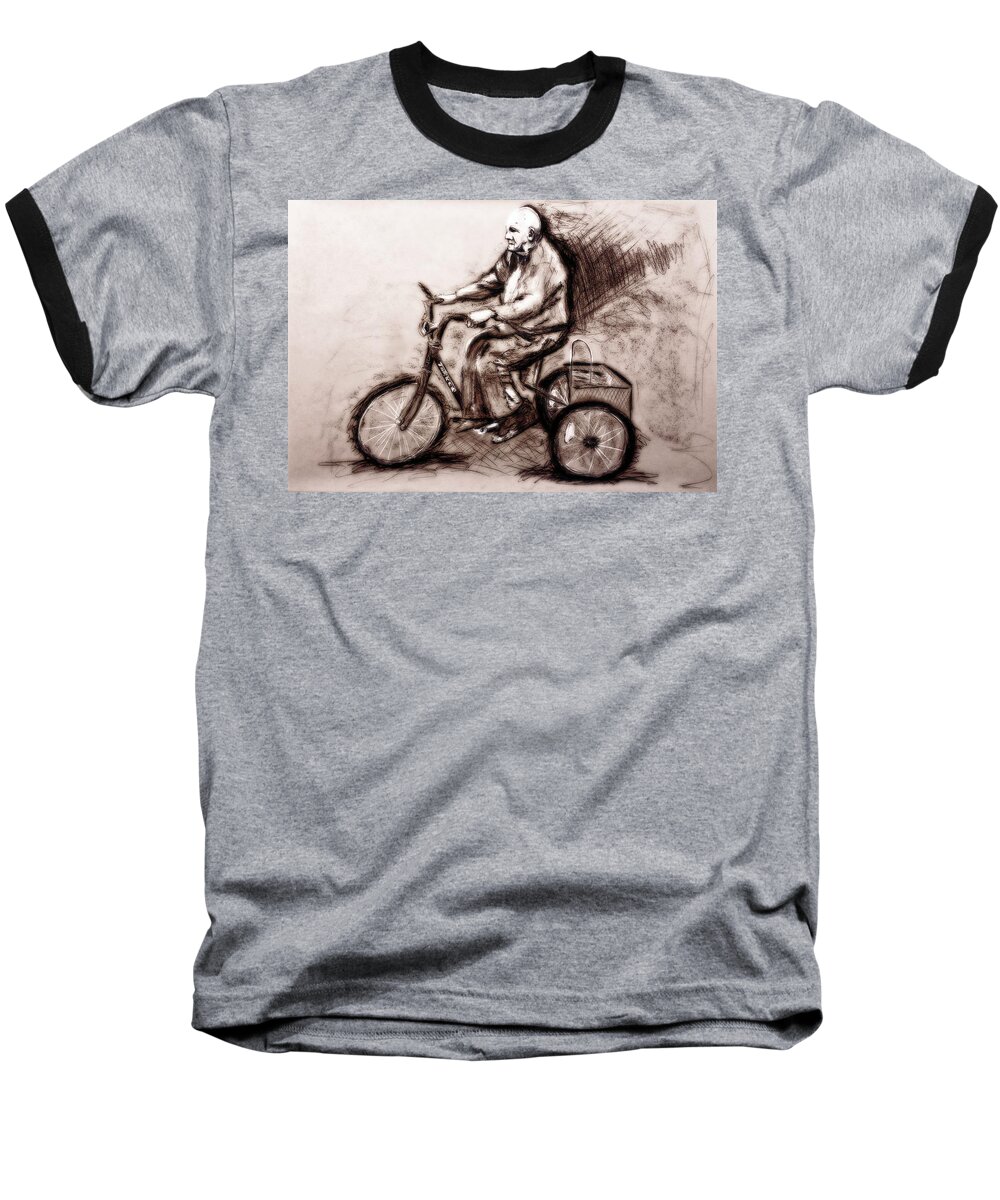 Chris Sorenson Baseball T-Shirt featuring the drawing Charcoal Drawing of Pedal to the Metal by Ayasha Loya by Ayasha Loya