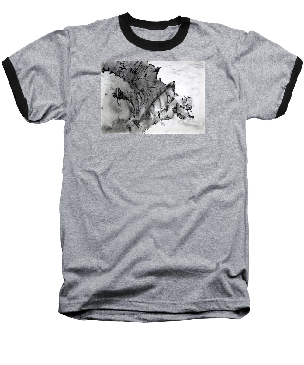  Baseball T-Shirt featuring the painting Charcoal Sea Rocks by Kathleen Barnes