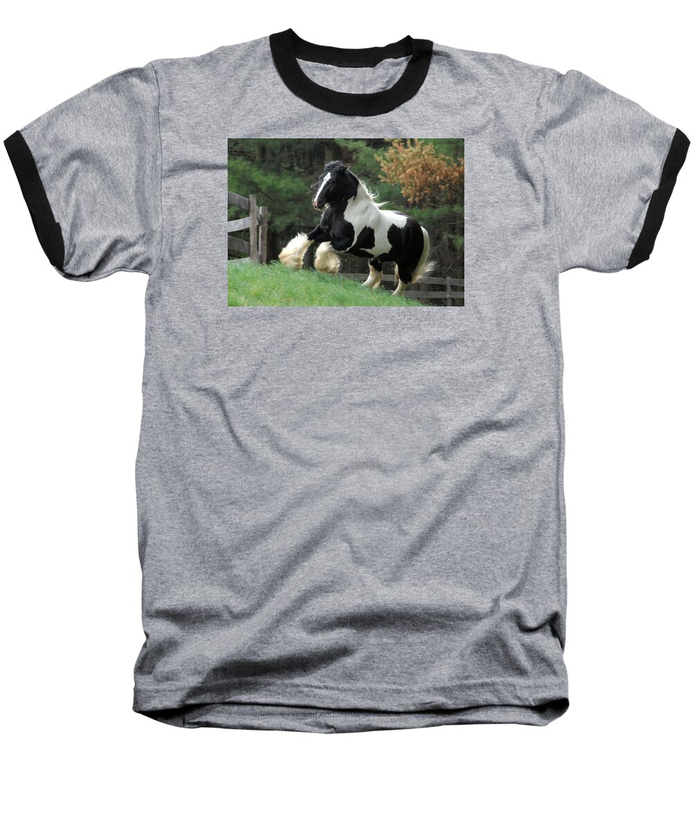 Gypsy Horses Baseball T-Shirt featuring the photograph Charge by Fran J Scott