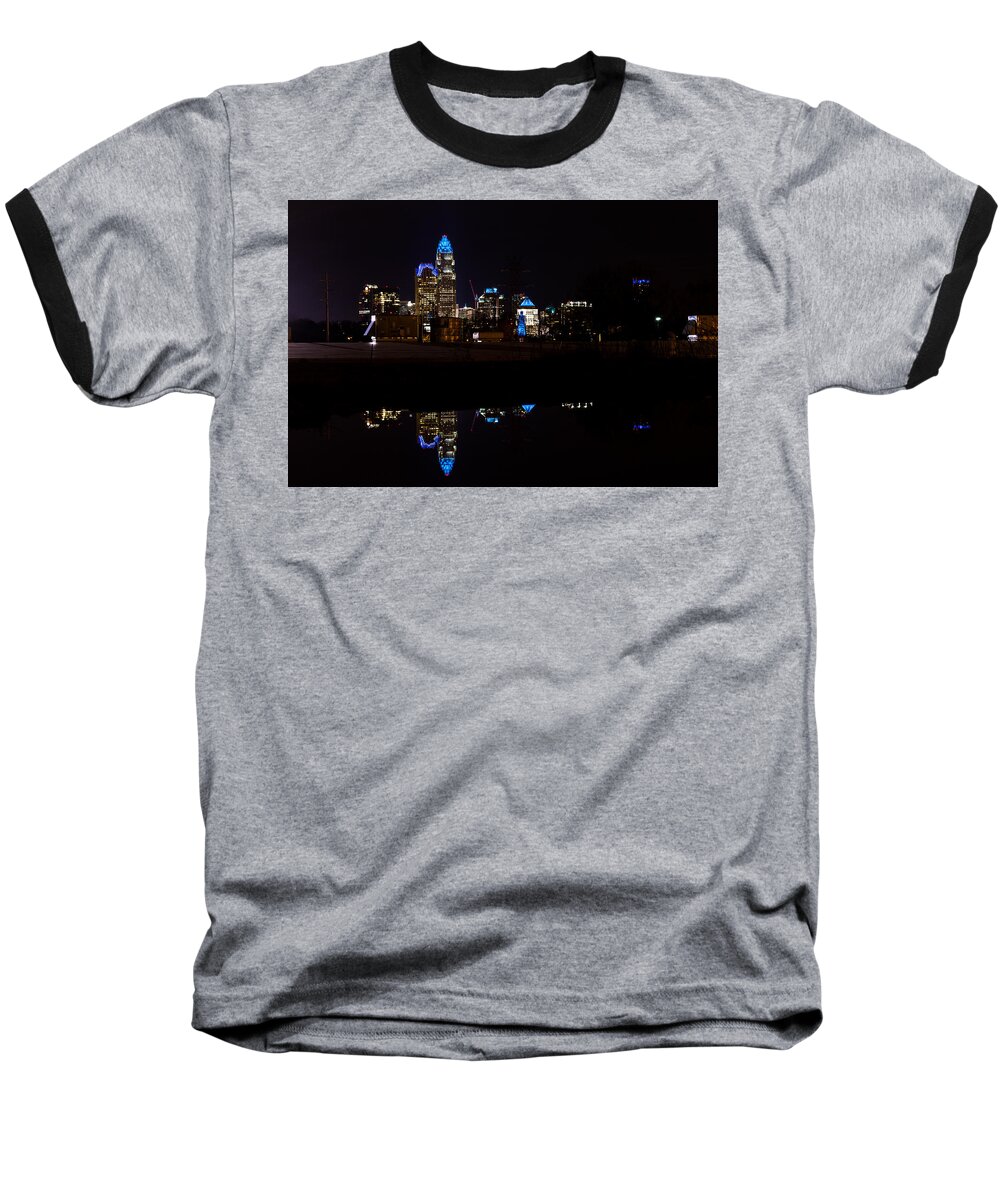 Charlotte Baseball T-Shirt featuring the photograph Charlotte reflection at night by Serge Skiba