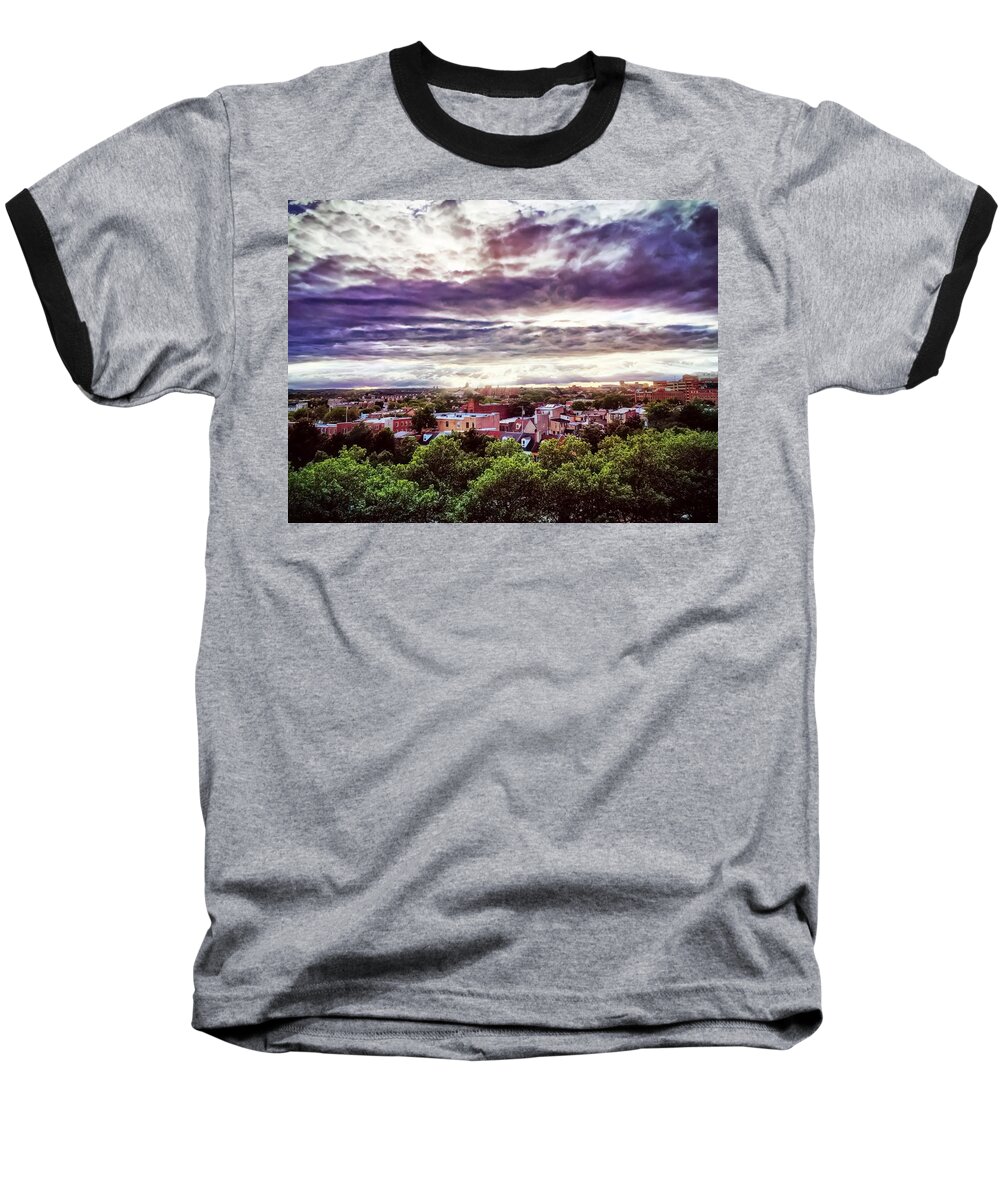 Landscape Baseball T-Shirt featuring the photograph Charm City Sunset by Chris Montcalmo