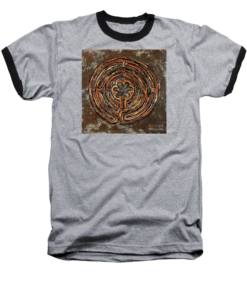 Chartres Style Labyrinth Baseball T-Shirt featuring the painting Chartres Style Labyrinth Earth Tones by Anne Cameron Cutri