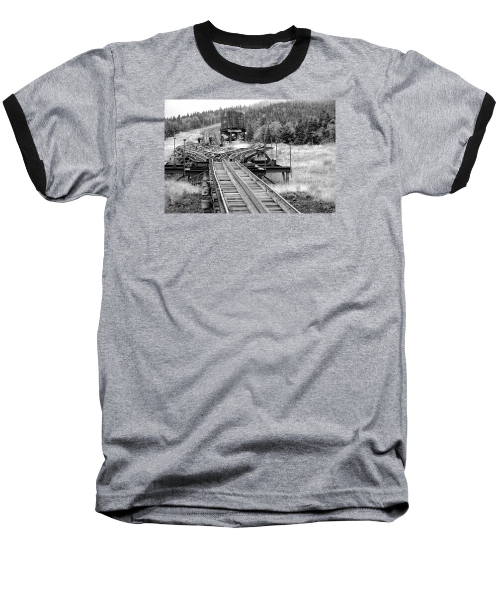 Railroad Baseball T-Shirt featuring the photograph Checking the Rails by Natalie Rotman Cote