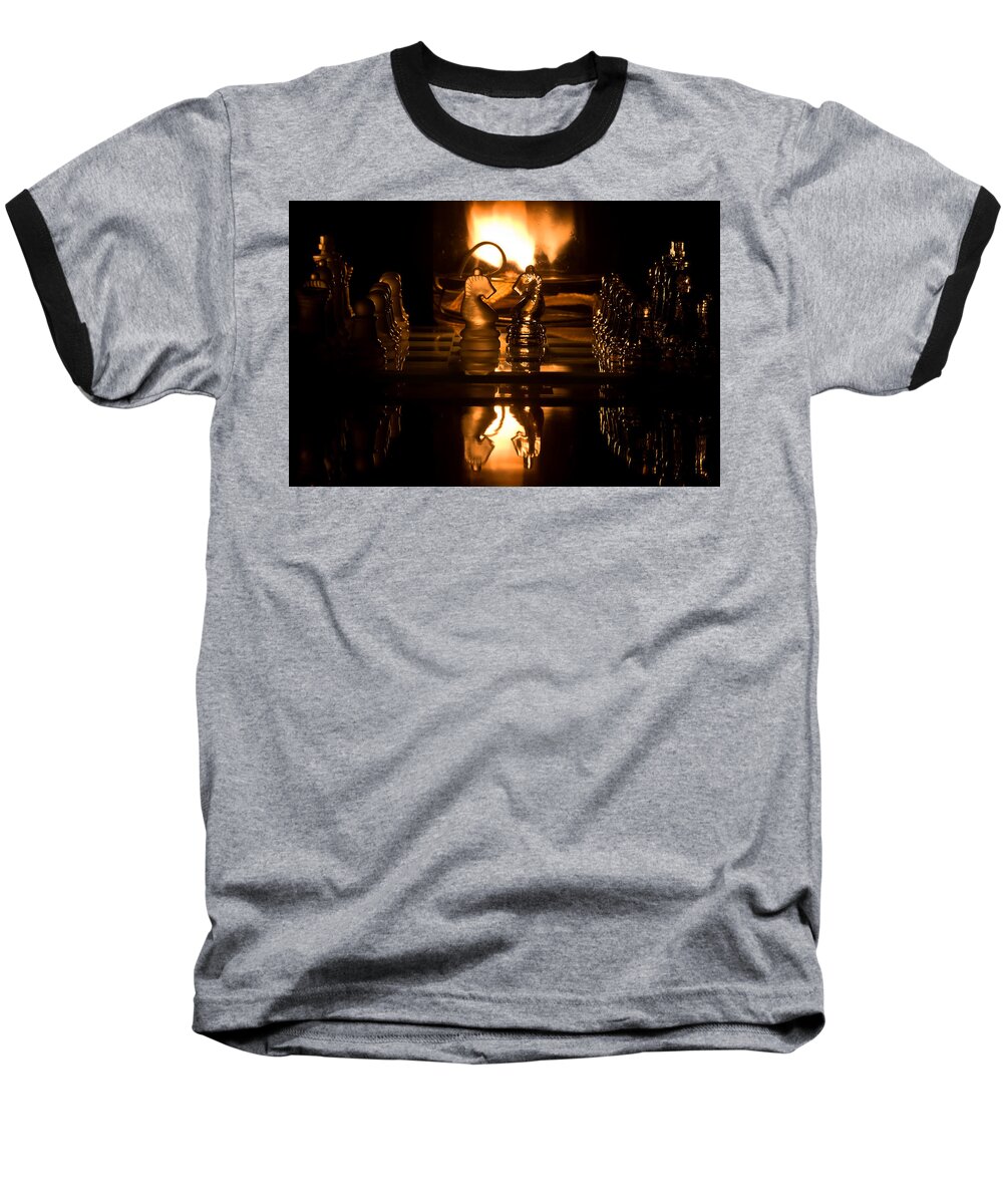 Macro Baseball T-Shirt featuring the photograph Chess Knights and Flame by Lori Coleman