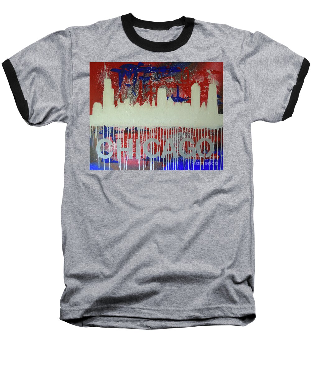 Drip Painting Baseball T-Shirt featuring the painting Chicago Drip by Melissa Jacobsen