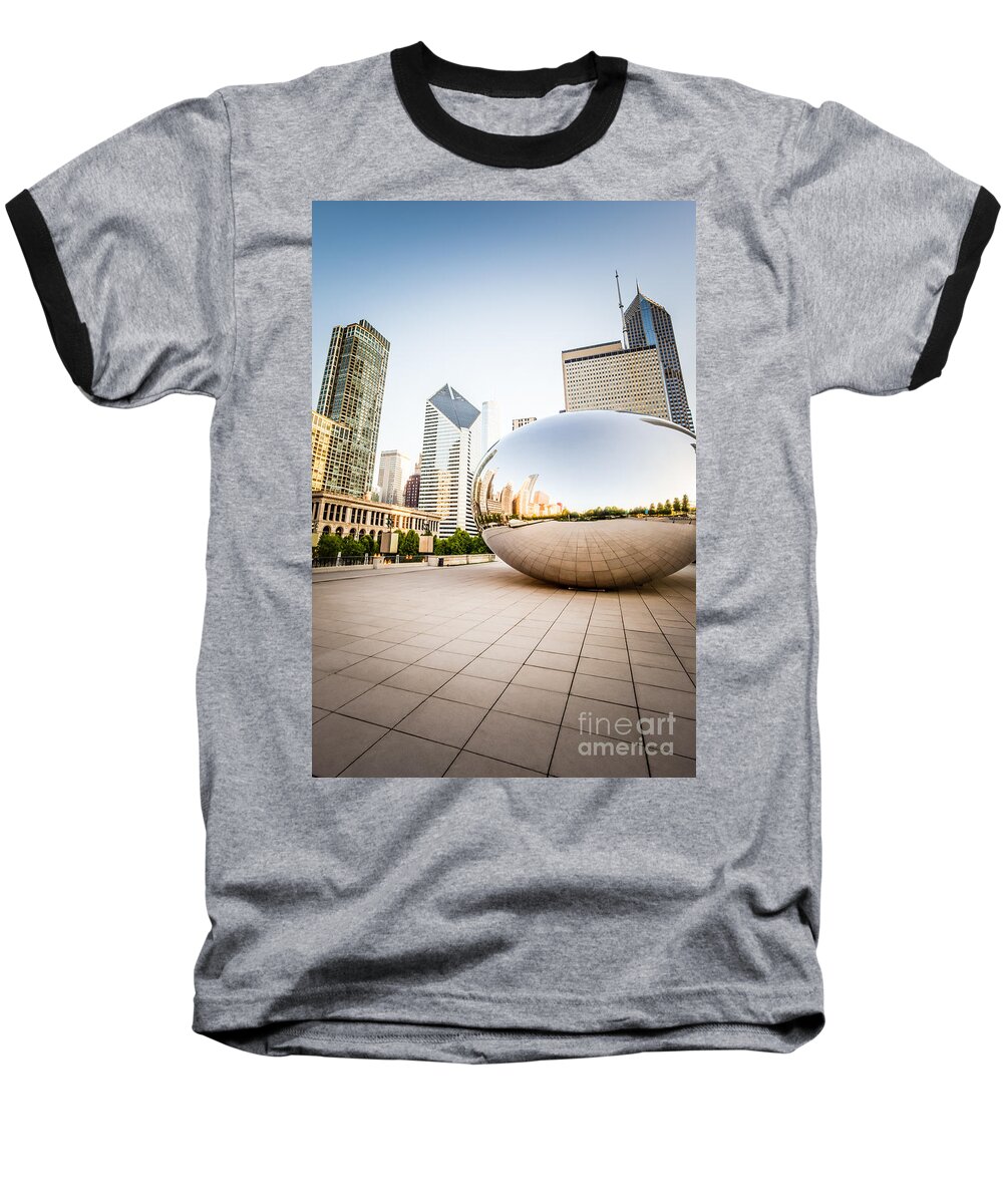 America Baseball T-Shirt featuring the photograph Chicago Gloud Gate and Chicago Skyline Photo by Paul Velgos