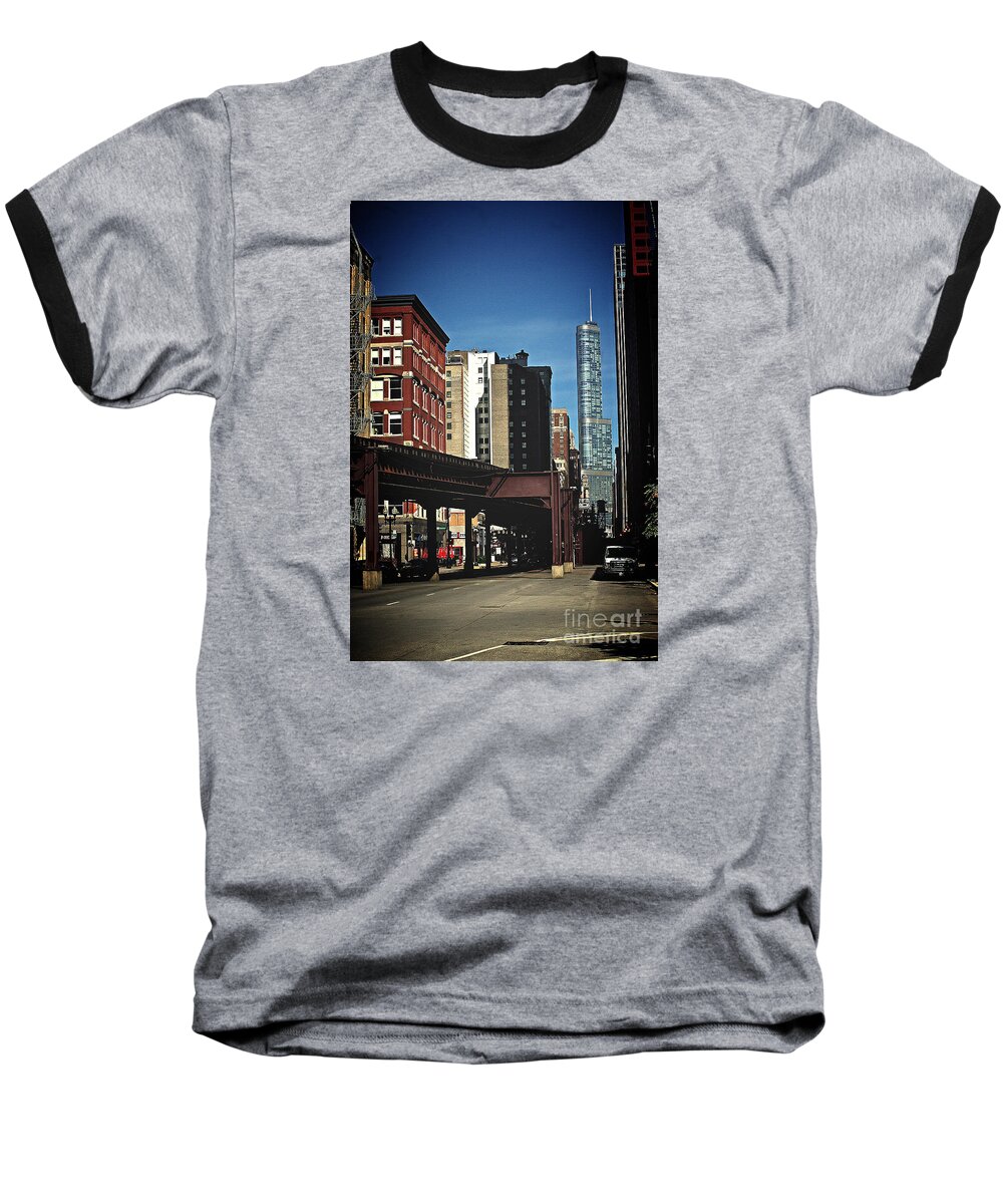 Frank-j-casella Baseball T-Shirt featuring the photograph Chicago L Between the Walls by Frank J Casella