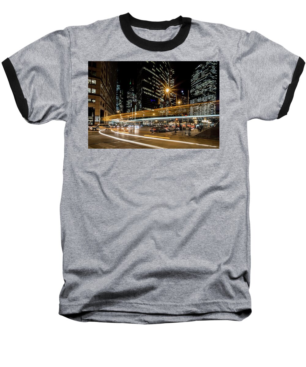 Chicago Baseball T-Shirt featuring the photograph Chicago Nighttime time exposure by Sven Brogren
