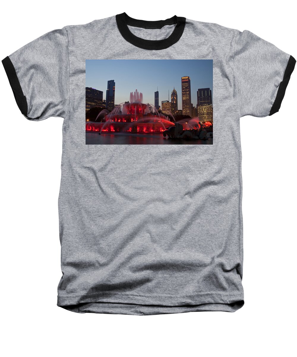Chicago Baseball T-Shirt featuring the photograph Chicago Skyline and Buckingham Fountain by Sven Brogren