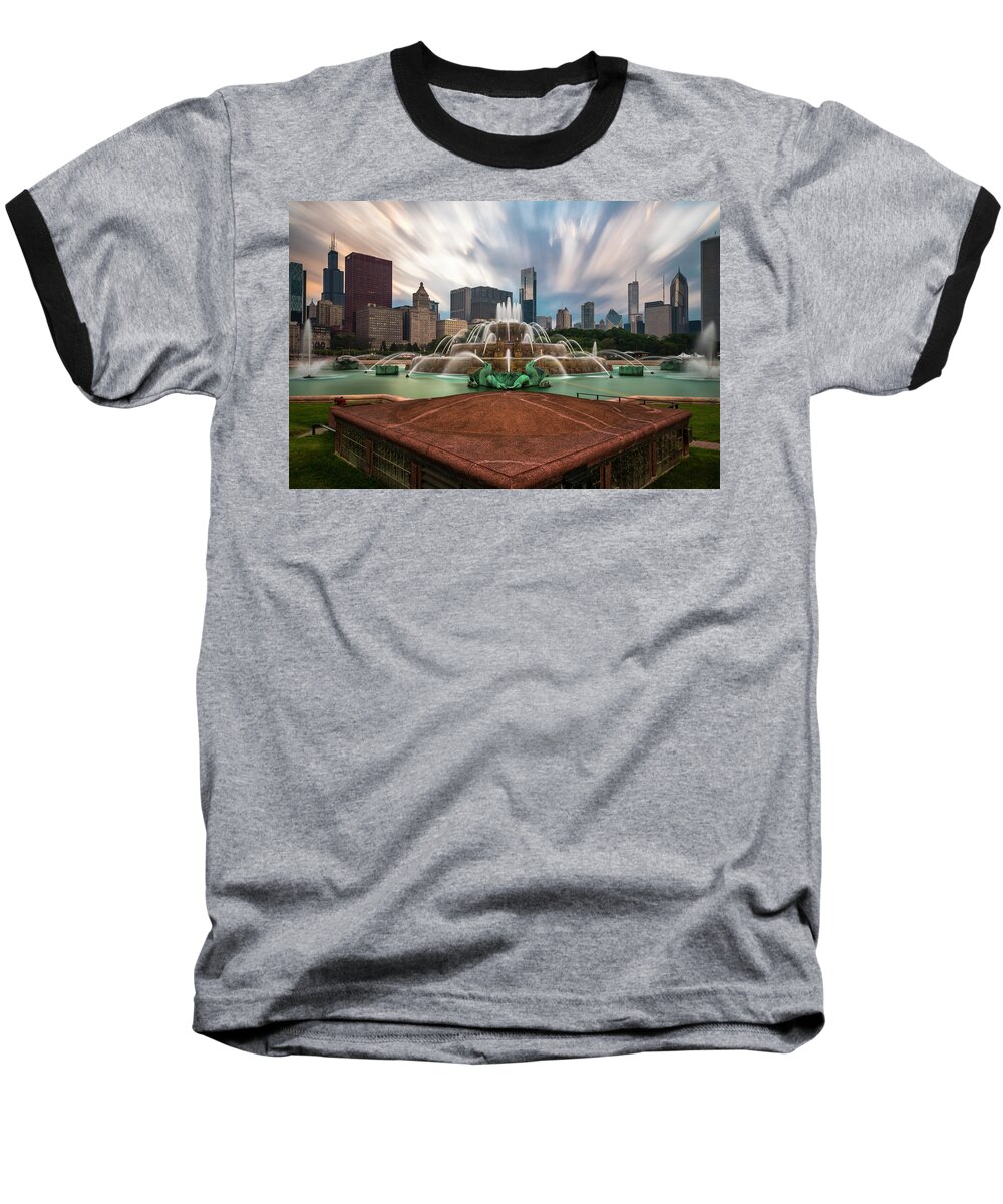 Chicago Baseball T-Shirt featuring the photograph Chicago's Buckingham Fountain by Sean Foster