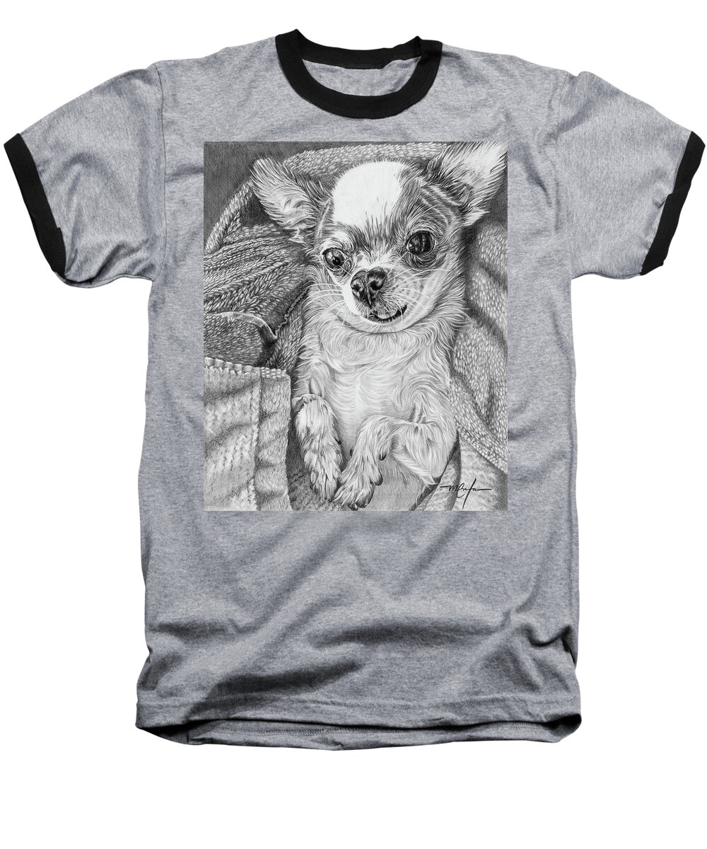 Chihuahua Baseball T-Shirt featuring the drawing Chihuahua by Dan Menta