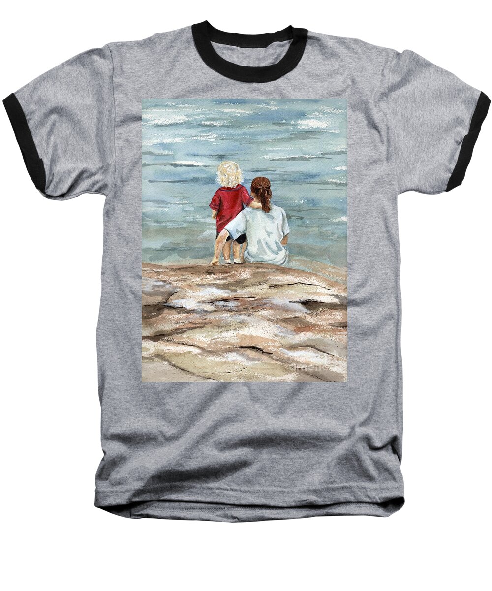 Ocean Baseball T-Shirt featuring the painting Children By the Sea by Nancy Patterson
