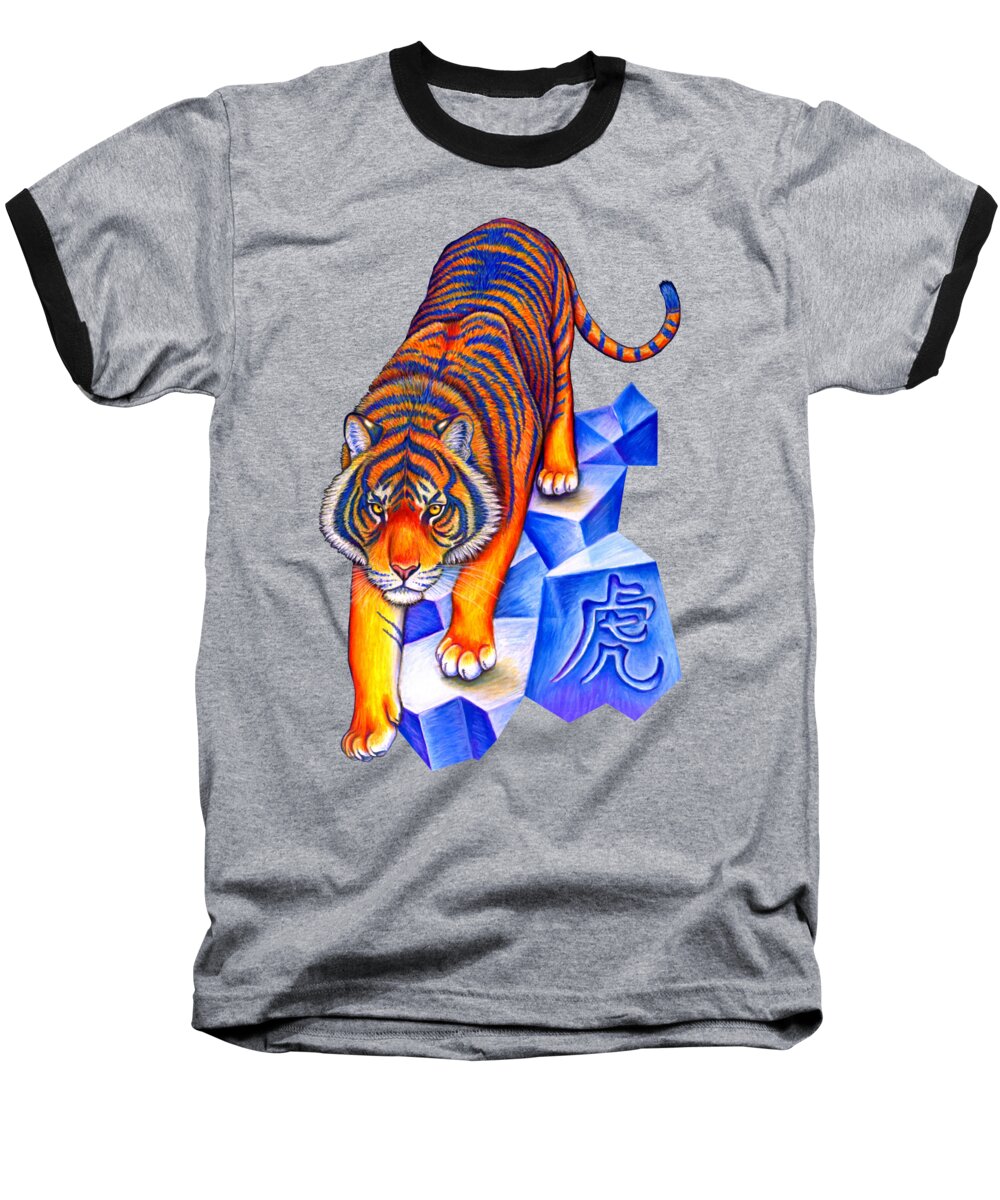 Tiger Baseball T-Shirt featuring the drawing Chinese Zodiac - Year of the Tiger by Rebecca Wang