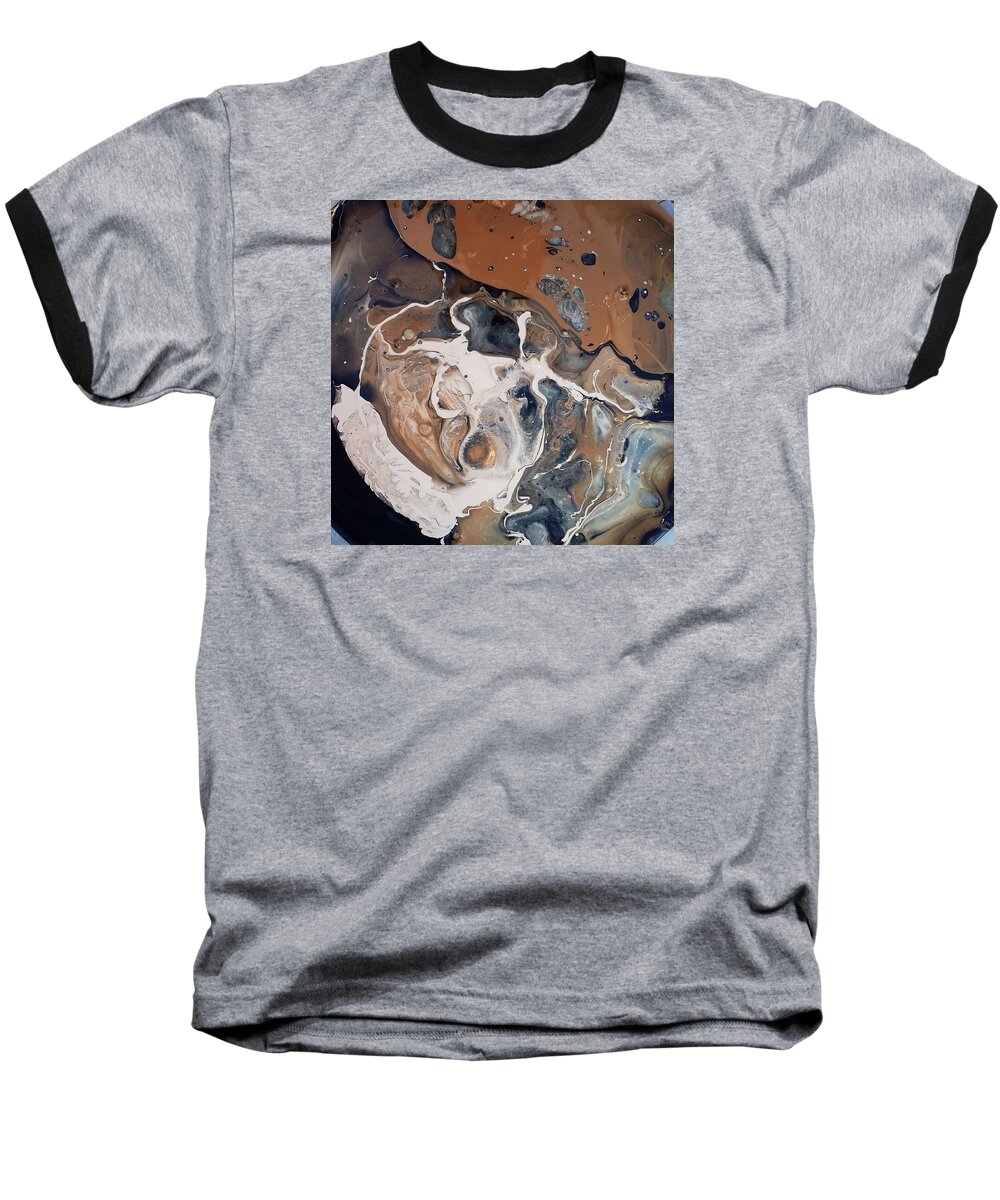 Abstract Expressionism Baseball T-Shirt featuring the painting Chocolate Ice Cream Vulture Beek by Gyula Julian Lovas