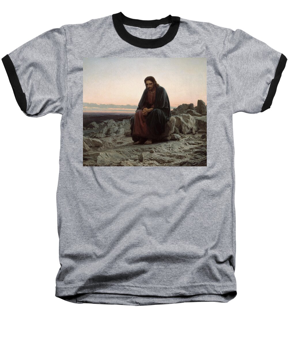 Christ In The Desert Baseball T-Shirt featuring the painting Christ in the Desert by Celestial Images
