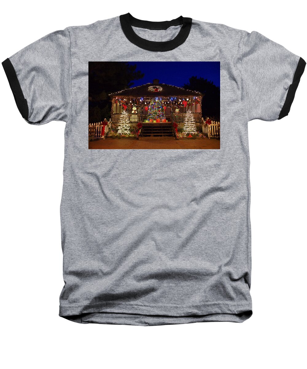 Hereford Inlet Baseball T-Shirt featuring the photograph Christmas at the Lighthouse Gazebo by Greg Graham