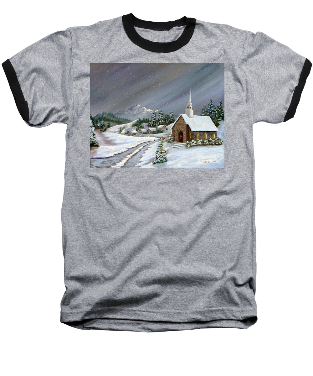 Church Baseball T-Shirt featuring the painting Christmas Church by Jerry Walker