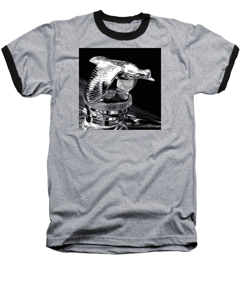 Chrome Baseball T-Shirt featuring the drawing Chrome in Flight by Ann Ranlett