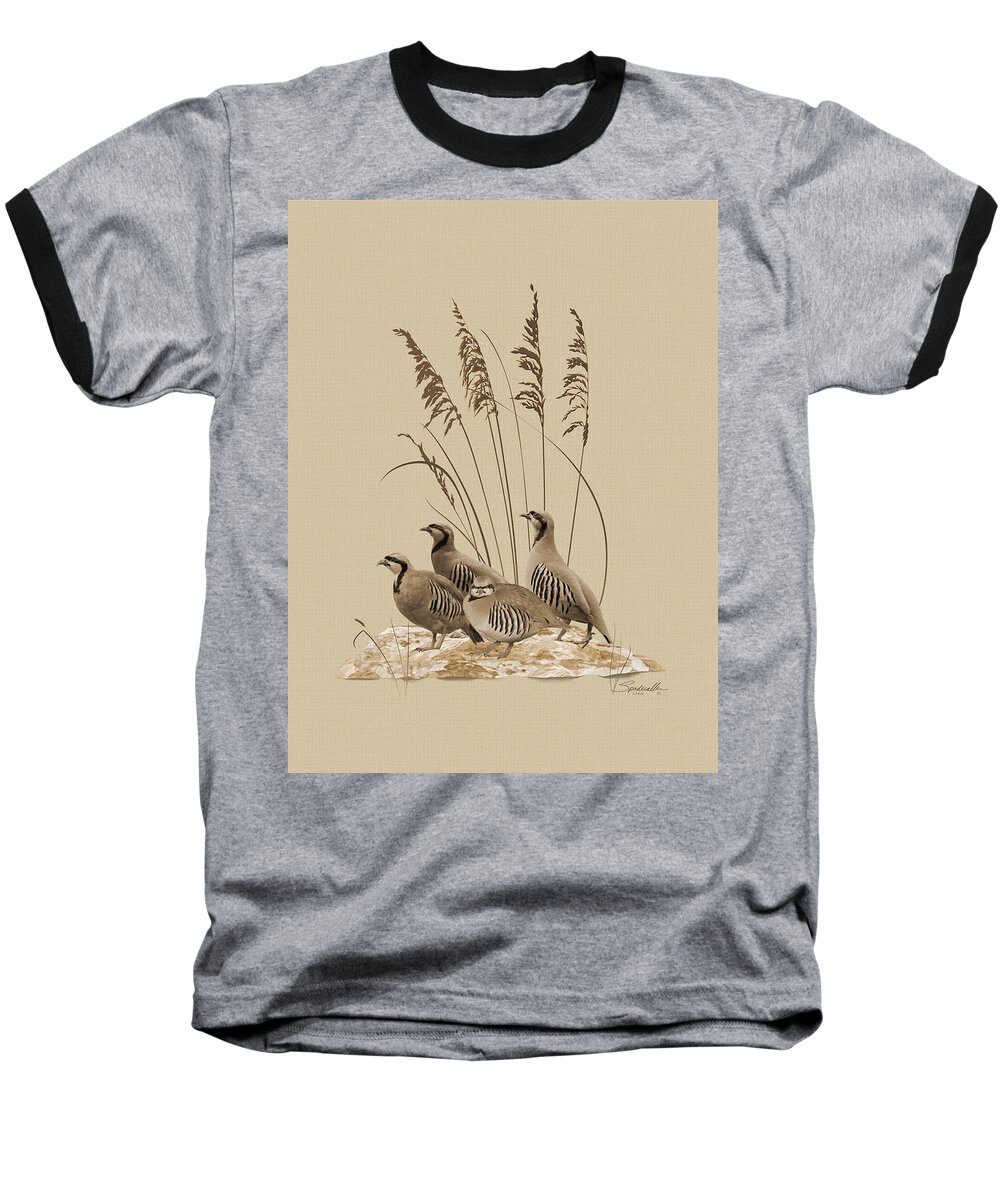 Partridge Baseball T-Shirt featuring the digital art Chukar Partridges by M Spadecaller
