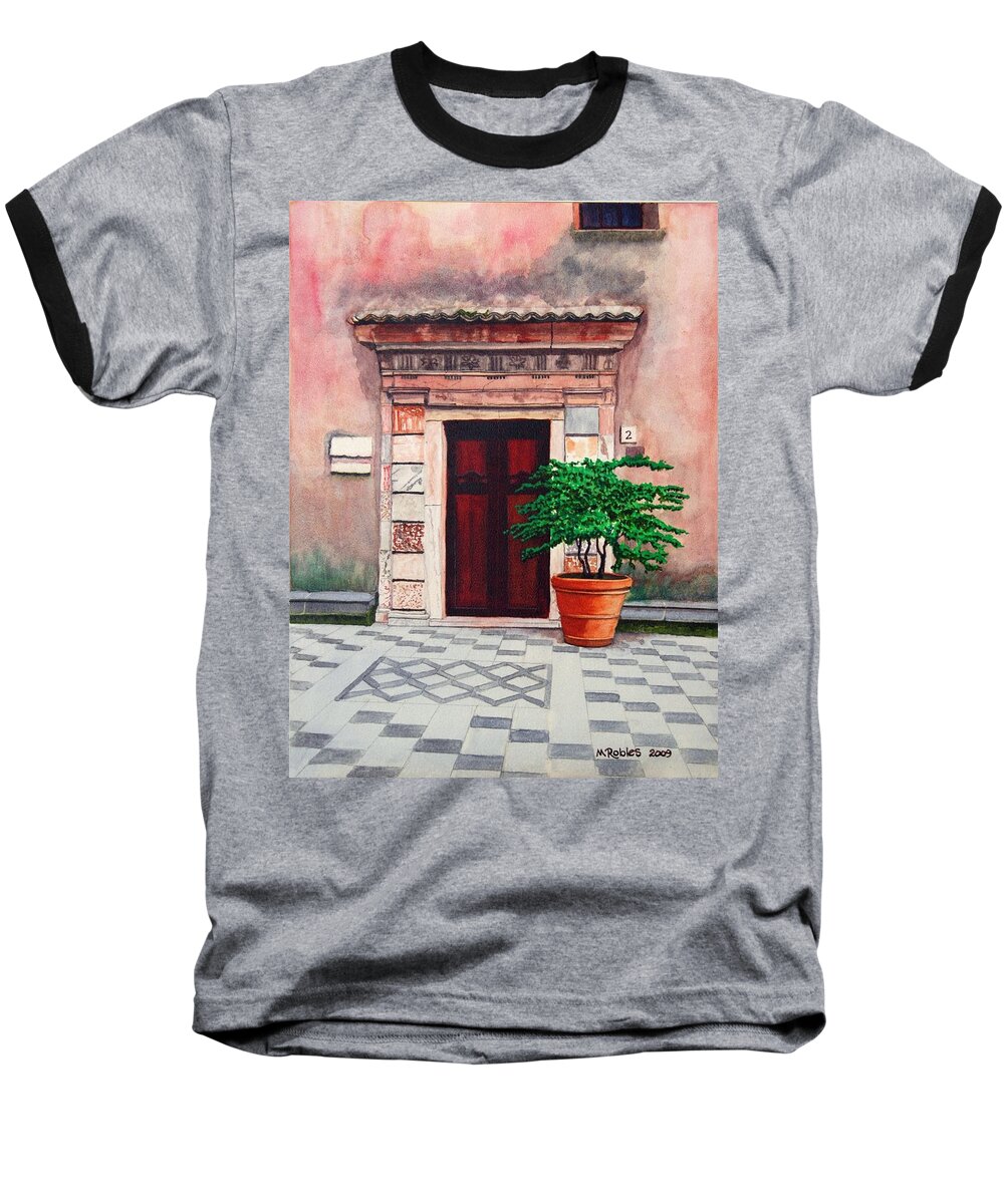 Church Baseball T-Shirt featuring the painting Church Side Door - Taormina Sicily by Mike Robles
