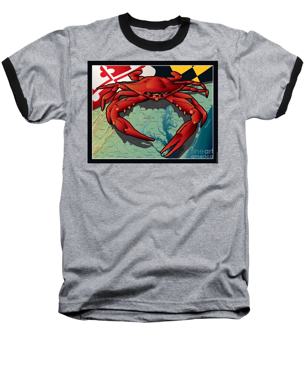 Crab Baseball T-Shirt featuring the digital art Citizen Crab of Maryland by Joe Barsin