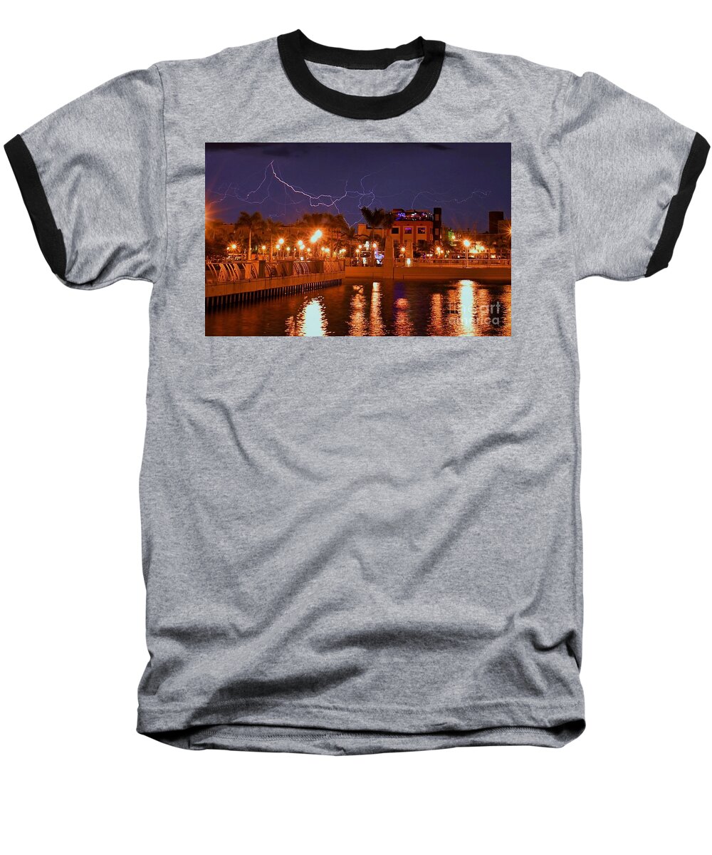 Lightning Baseball T-Shirt featuring the photograph City Storm by Quinn Sedam