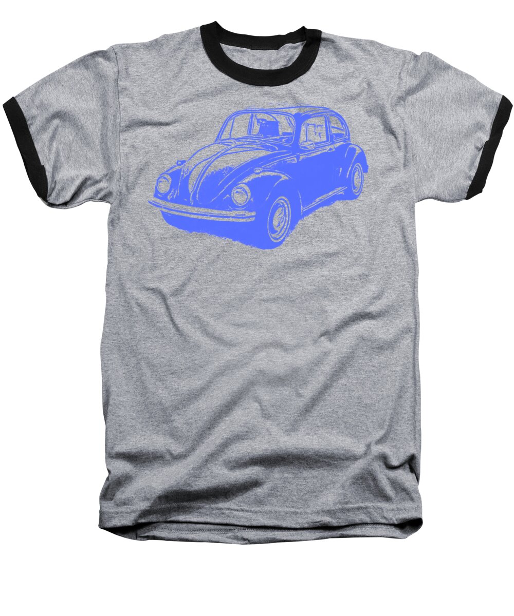 Vw Baseball T-Shirt featuring the digital art Classic VW Beetle Tee Blue Ink by Edward Fielding