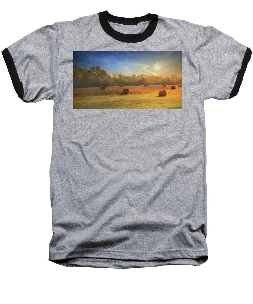 Field Baseball T-Shirt featuring the photograph Clayton Morning Mist by Lori Deiter