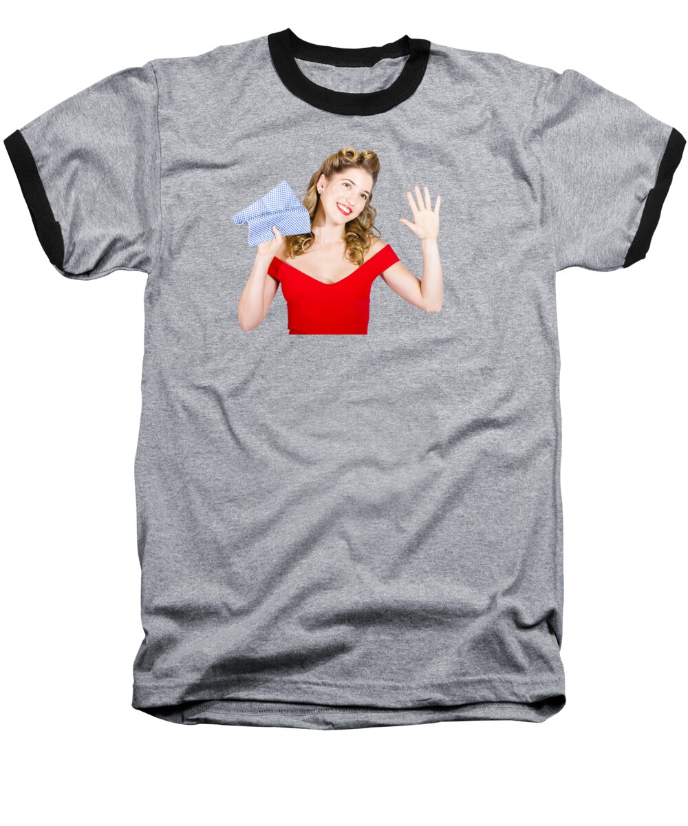 Wash Baseball T-Shirt featuring the photograph Cleaning pin up maid holding washer rag on white by Jorgo Photography