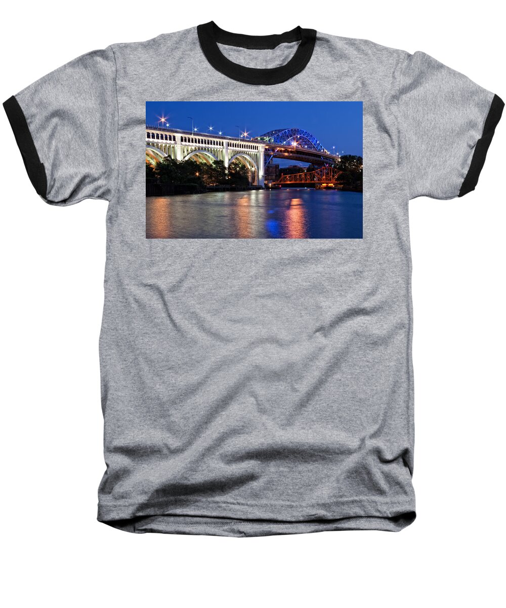 Colored Bridges Baseball T-Shirt featuring the photograph Cleveland Colored Bridges by Dale Kincaid