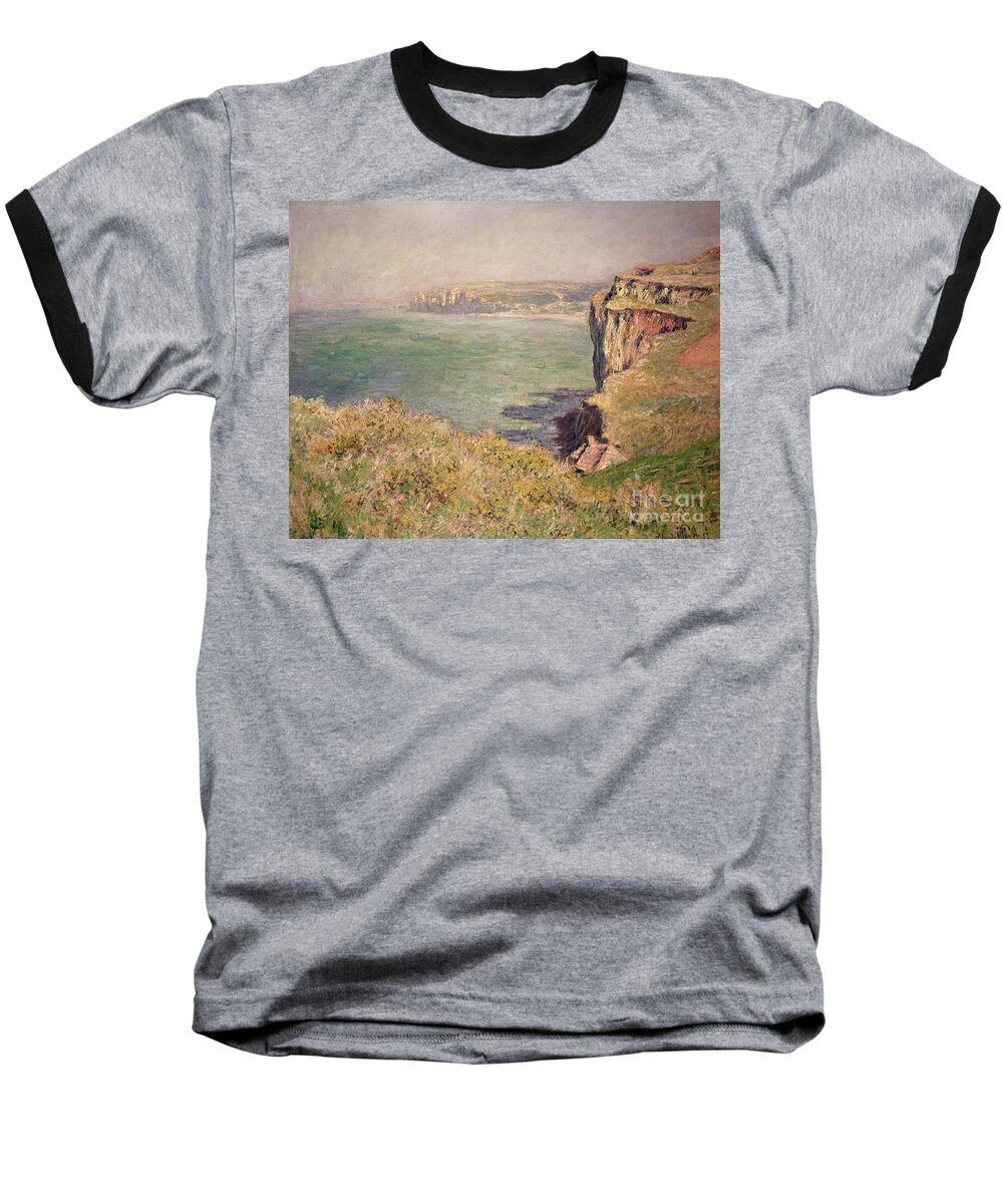 Cliff Baseball T-Shirt featuring the painting Cliff at Varengeville by Claude Monet