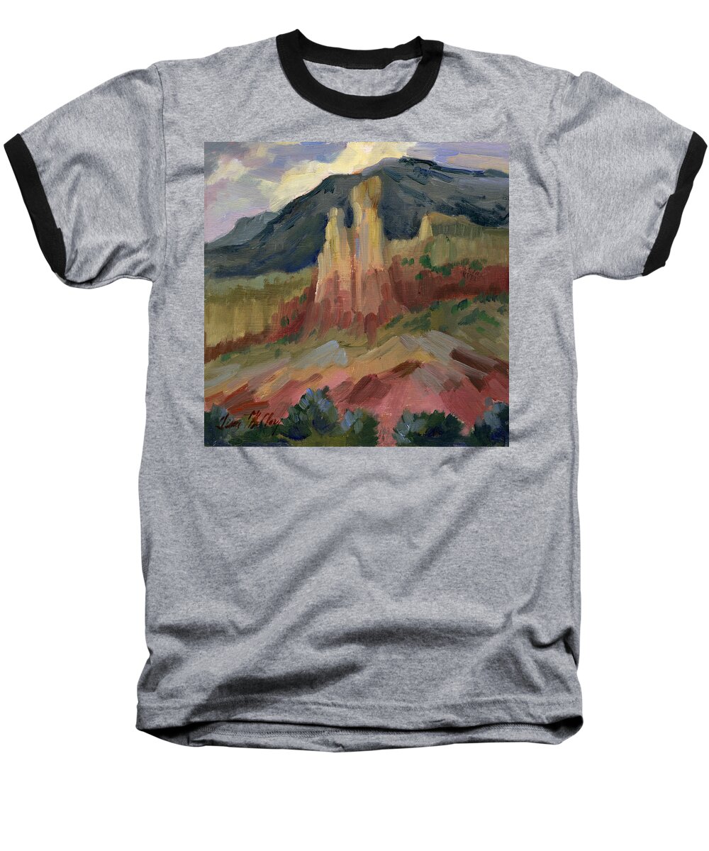 Cliffs Baseball T-Shirt featuring the painting Cliff Chimneys at Georgia O'Keeffe's Ghost Ranch by Diane McClary