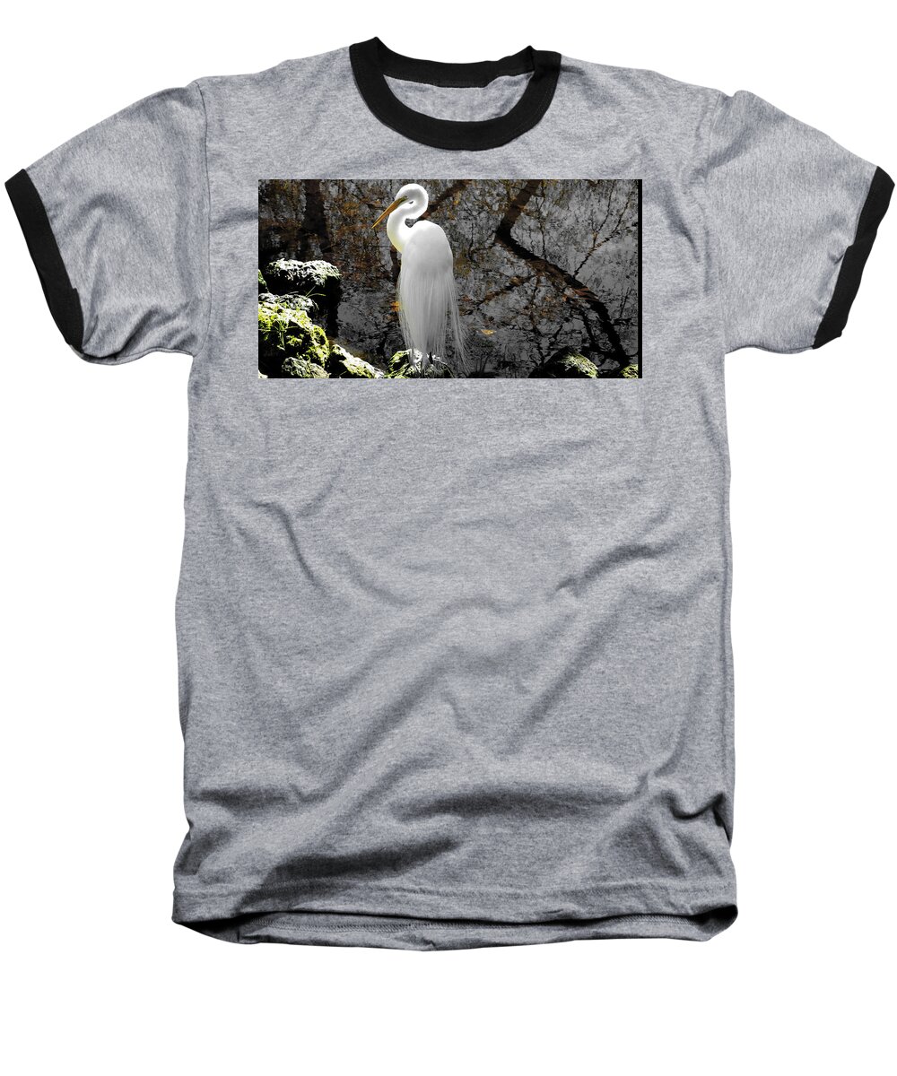 Great Egret Baseball T-Shirt featuring the photograph Cloaked by Judy Wanamaker