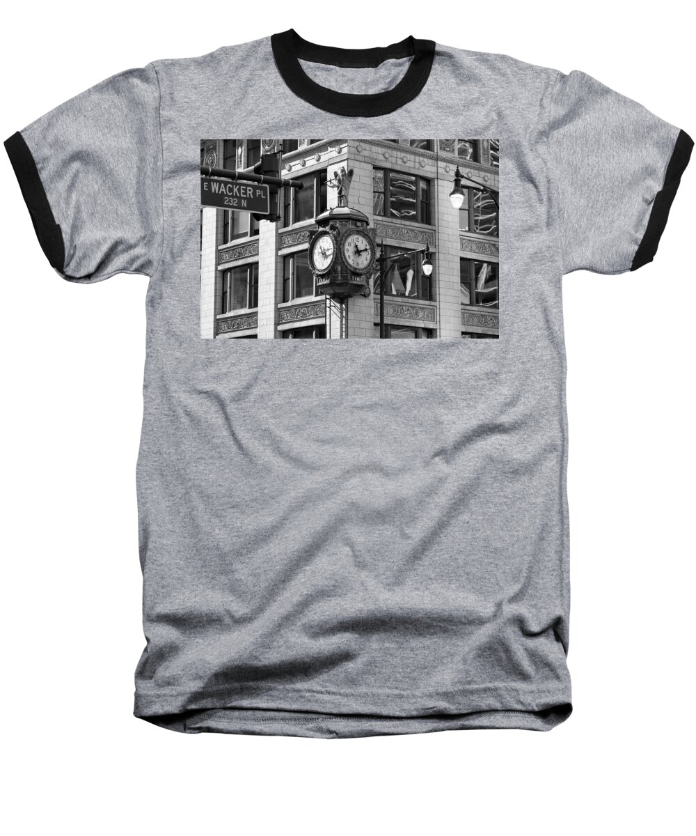 Clock Baseball T-Shirt featuring the photograph Clock on Jewelers Building - Chicago by Jackson Pearson