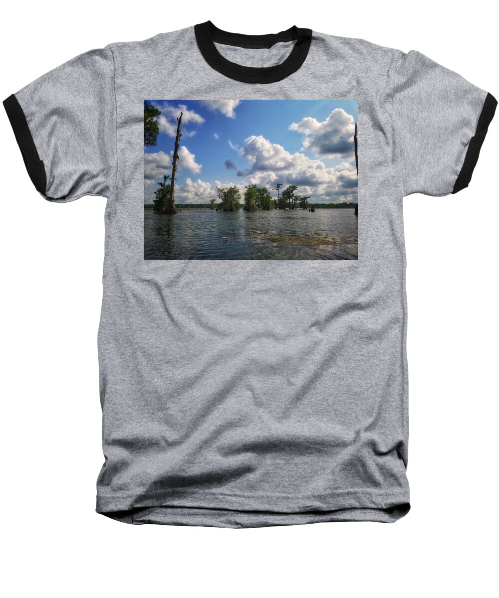 Clouds Baseball T-Shirt featuring the photograph Clouds over the Louisiana bayou by Mary Capriole