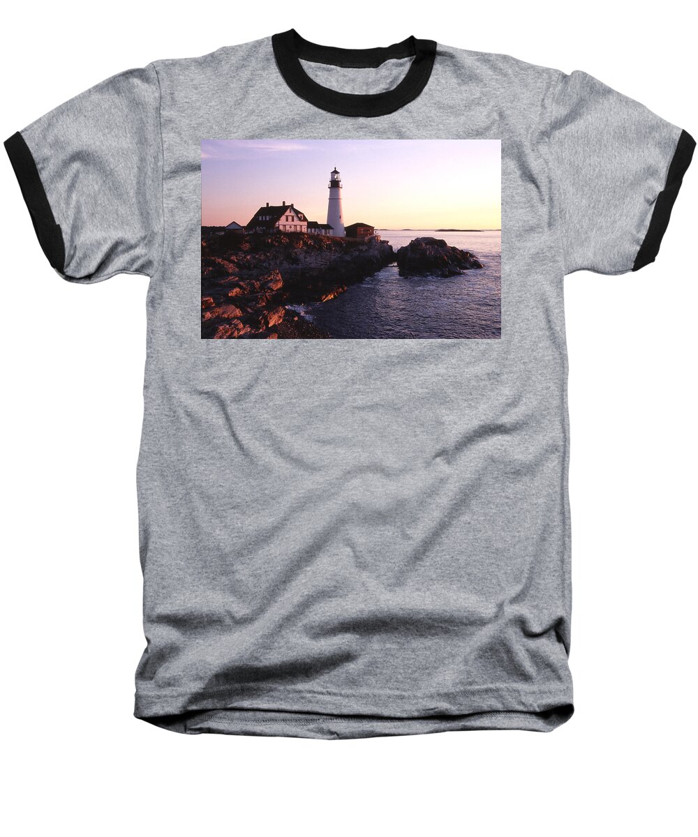 Landscape Lighthouse Nautical New England Portland Head Light Cape Elizabeth Baseball T-Shirt featuring the photograph Cnrf0904 by Henry Butz