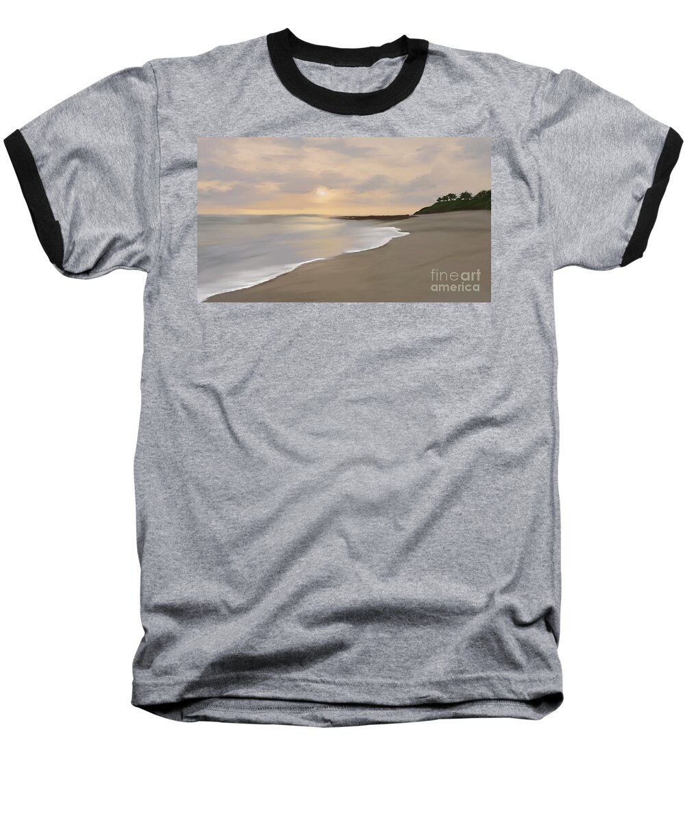 Anthony Fishburne Baseball T-Shirt featuring the mixed media Coastal Sunrise by Anthony Fishburne