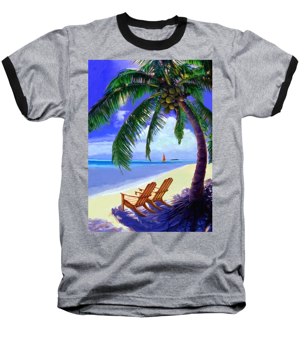 Beach Scene Baseball T-Shirt featuring the painting Coconut Palm by David Van Hulst