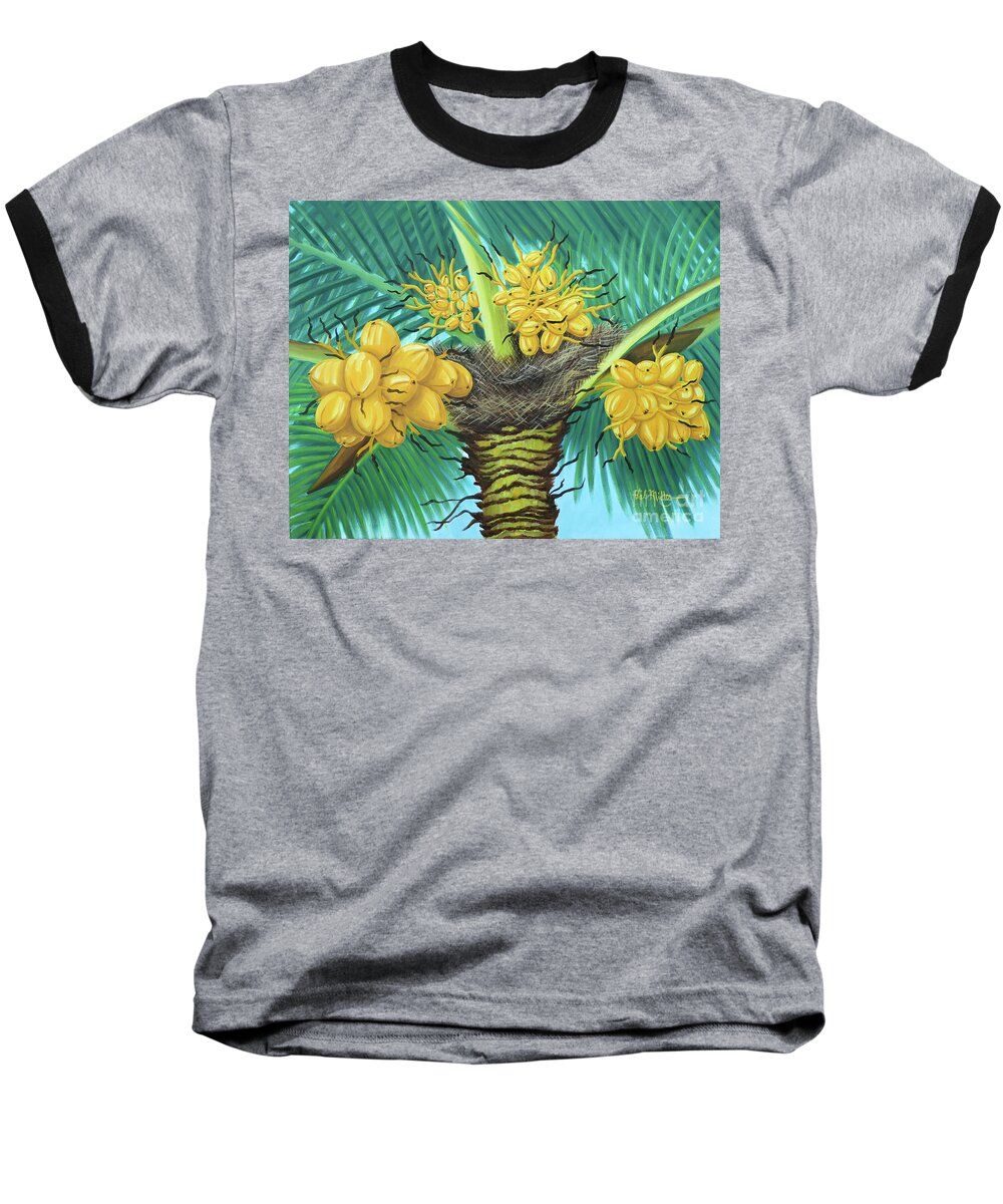 Coconuts Baseball T-Shirt featuring the painting Coconut Palms by Val Miller