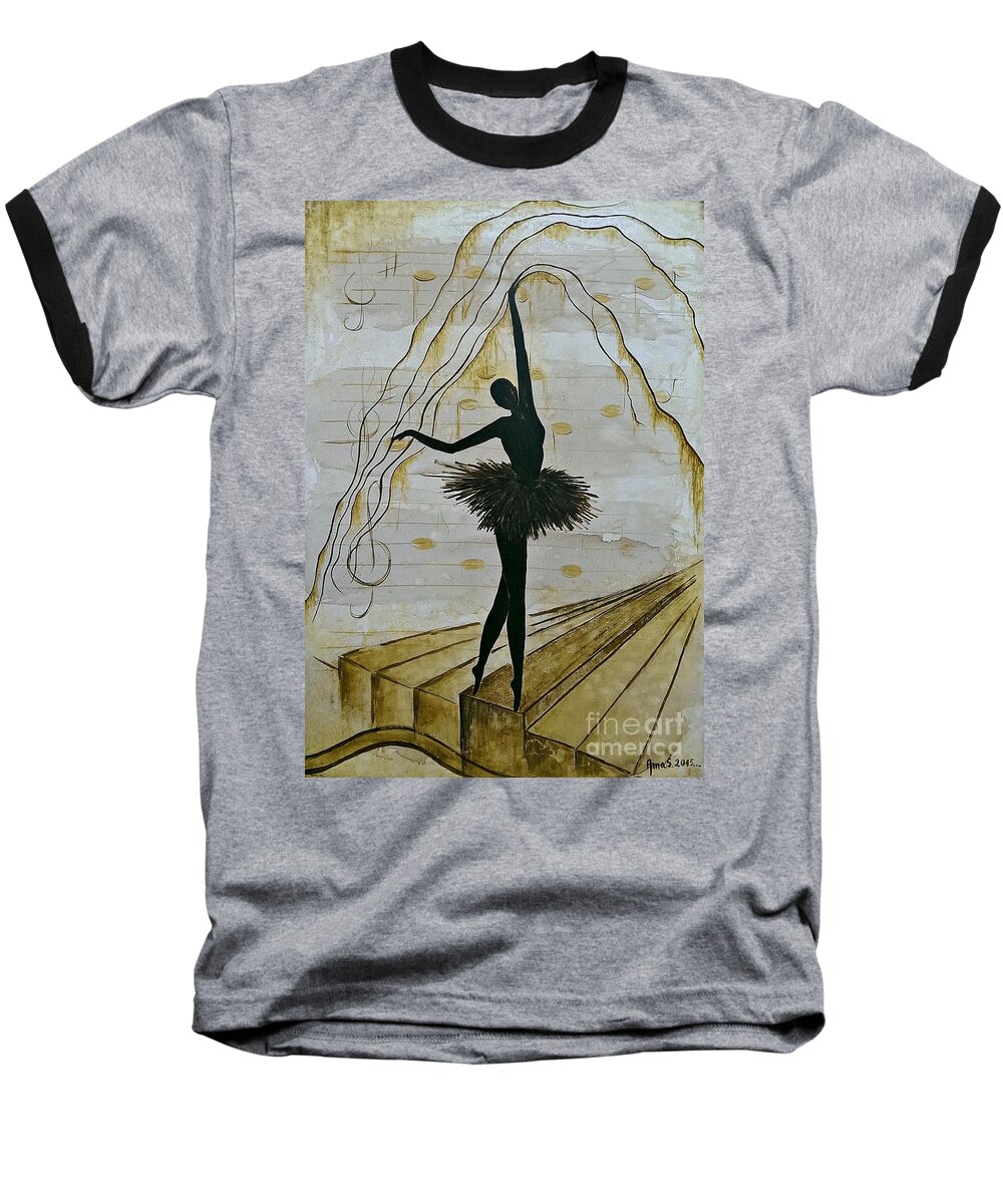 Ballerina Baseball T-Shirt featuring the painting Coffee Ballerina by Amalia Suruceanu